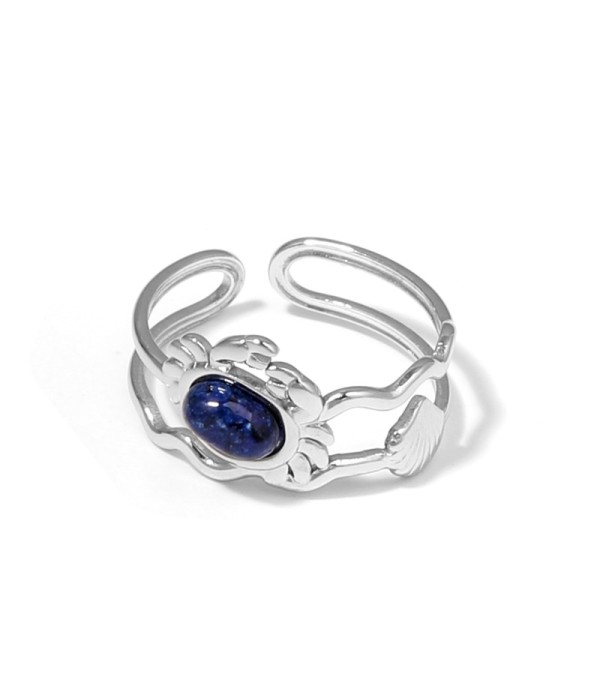 Anillo plateado con diseño de cangrejo, concha y piedra 2