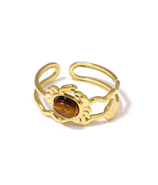 Anillo dorado con diseño de cangrejo, concha y...