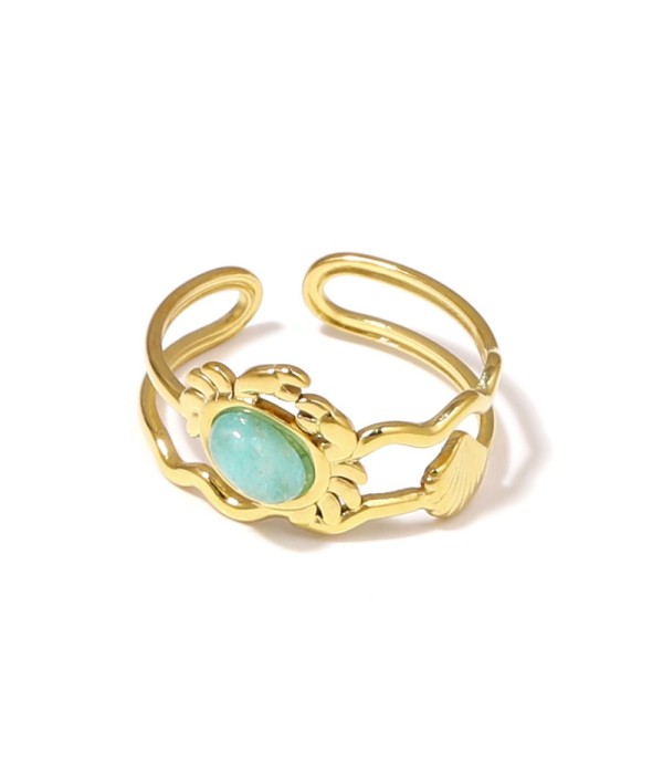 Anillo dorado con diseño de cangrejo, concha y...
