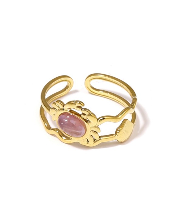 Anillo dorado con diseño de cangrejo, concha y...