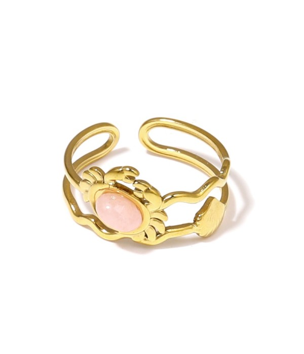 Anillo dorado con diseño de cangrejo, concha y...