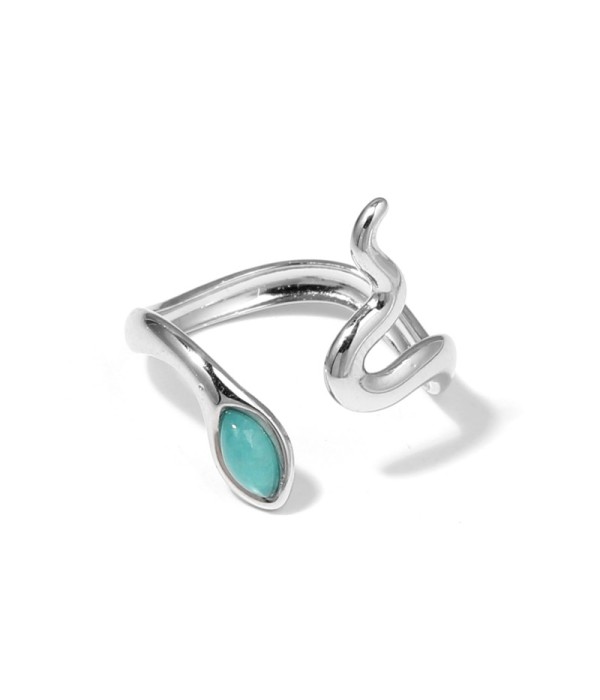 Anillo plateado con diseño de serpiente y piedra