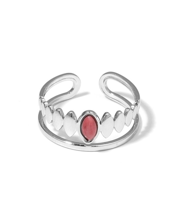 Anillo plateado con detalles ovalados y piedra...