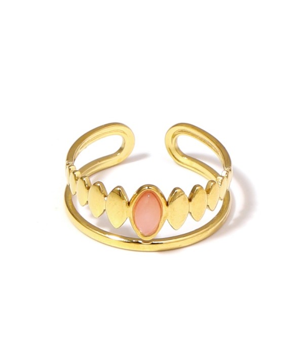 Anillo dorado con detalles ovalados y piedra ovalada