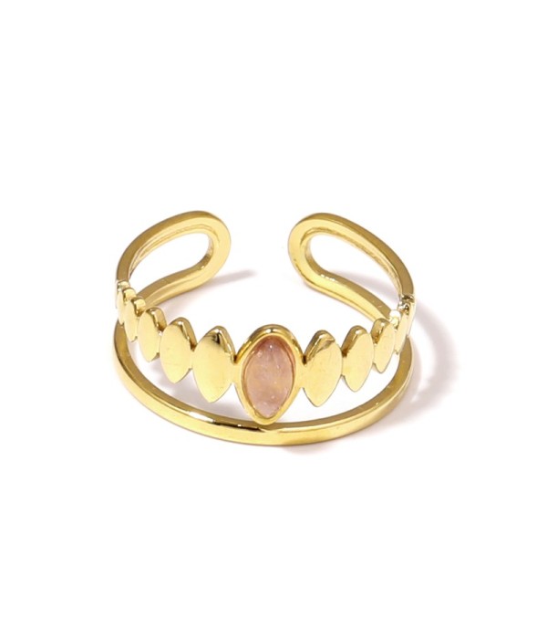Anillo dorado con detalles ovalados y piedra ovalada 2