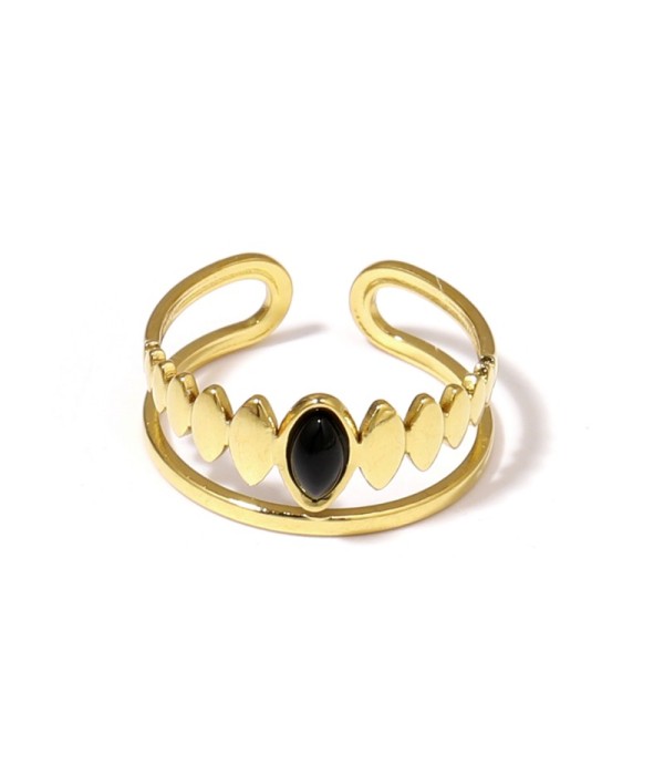 Anillo dorado con detalles ovalados y piedra ovalada
