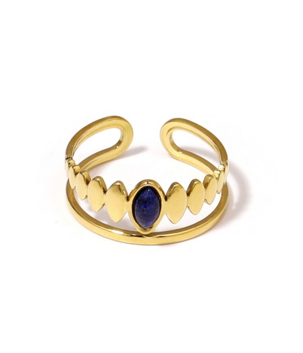 Anillo dorado con detalles ovalados y piedra ovalada