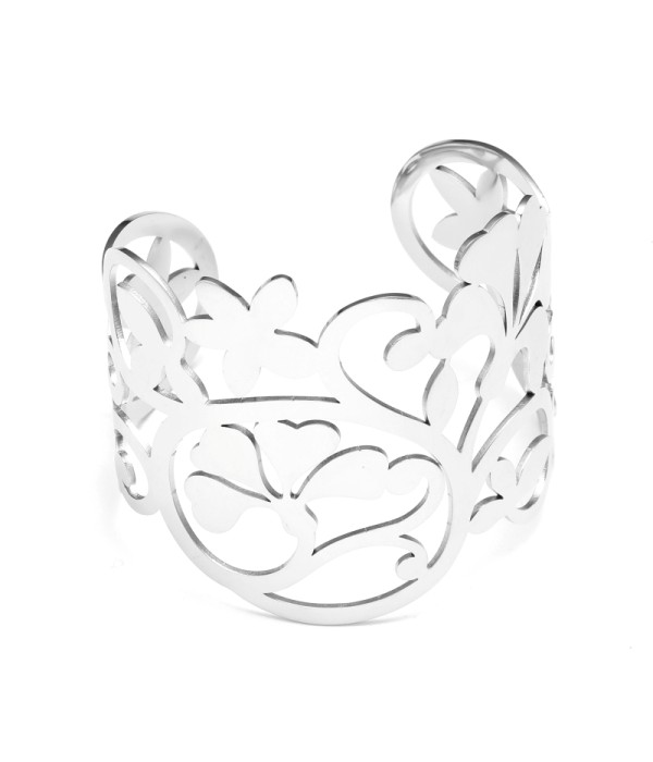 Brazalete ancho plateado de padrón floral