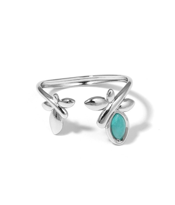 Anillo plateado con diseño de hojas y piedra...