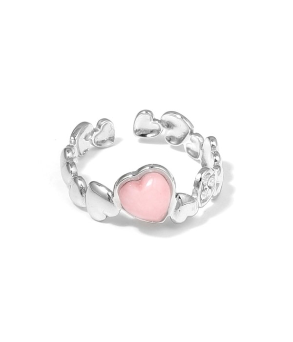 Anillo plateado con diseño de corazones, piedra...