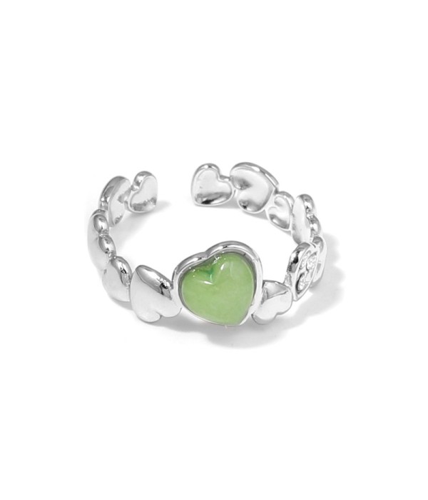 Anillo plateado con diseño de corazones, piedra...
