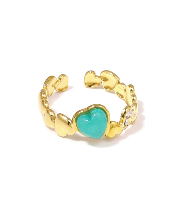Anillo dorado con diseño de corazones, piedra y circonitas 2