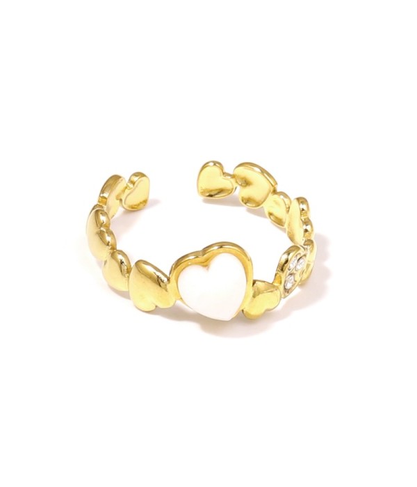 Anillo dorado con diseño de corazones, piedra y circonitas