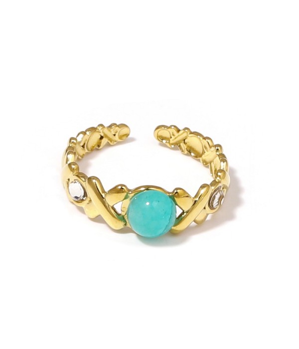 Anillo dorado con diseño de cruces, piedra y...