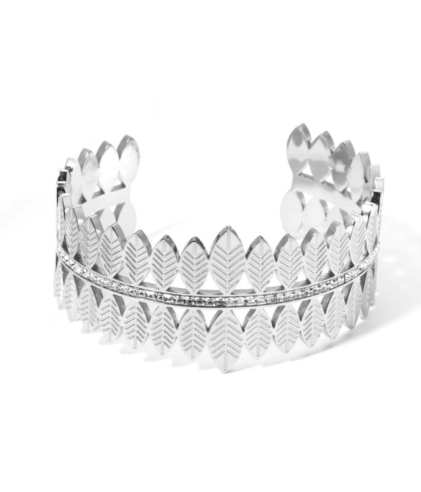 Brazalete plateada de hojas de árbol