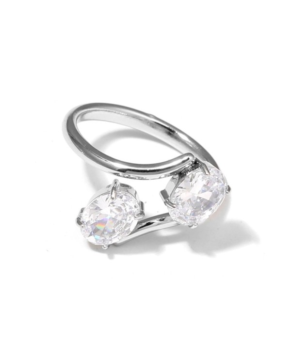Anillo plateado con dos circonitas ovaladas