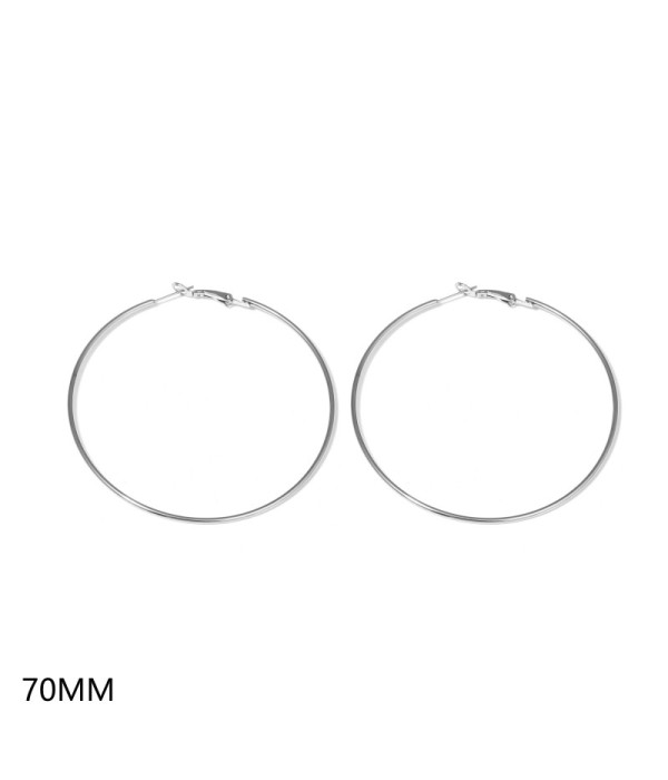 Pendientes de aro plateados finos clásicos（70MM）