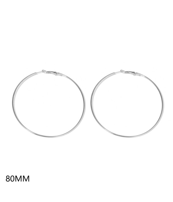 Pendientes de aro plateados finos clásicos（80MM）