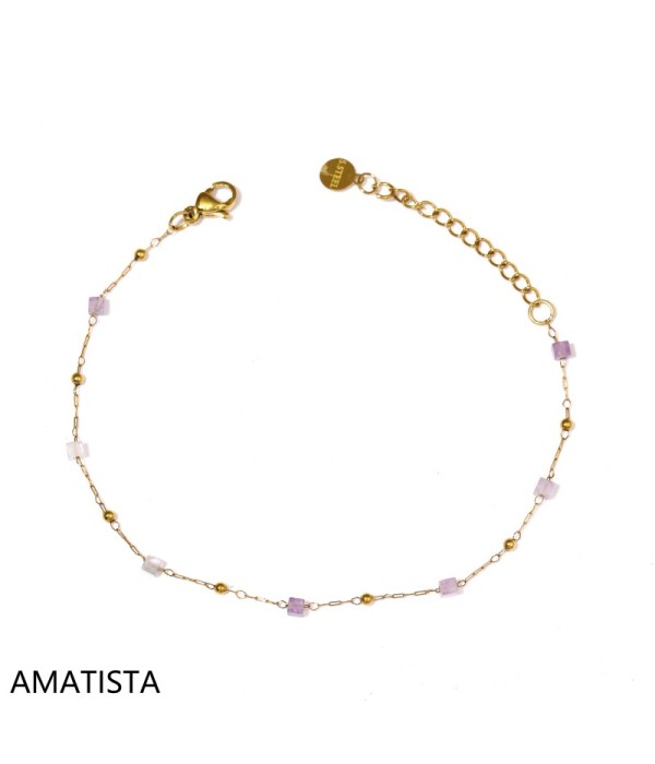 Pulsera dorada con piedras cuadradas y pequeñas...