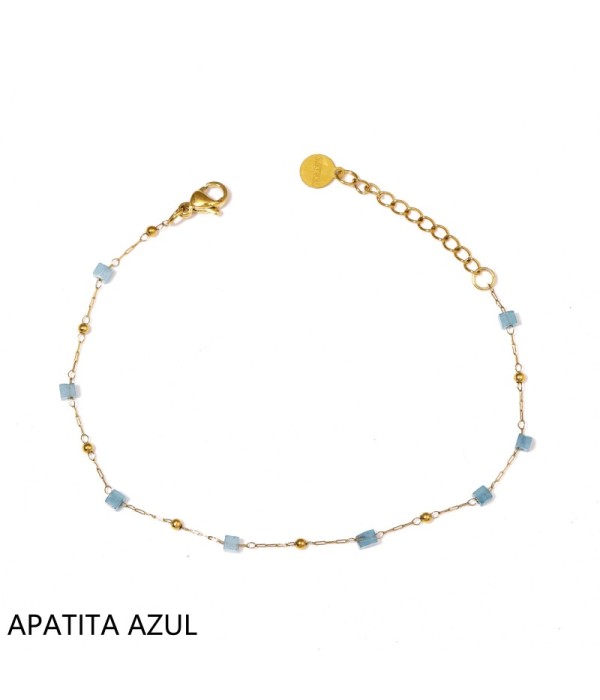Pulsera dorada con piedras cuadradas y pequeñas cuentas