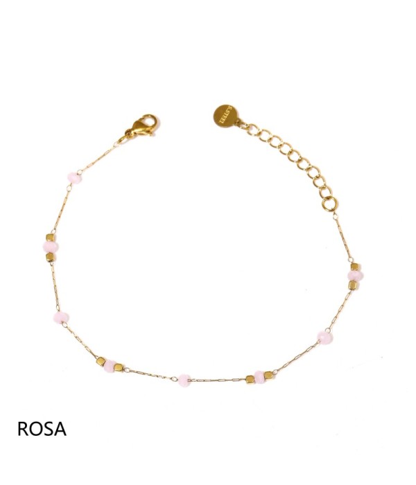 Pulsera dorada con cuentas cristalinas y...