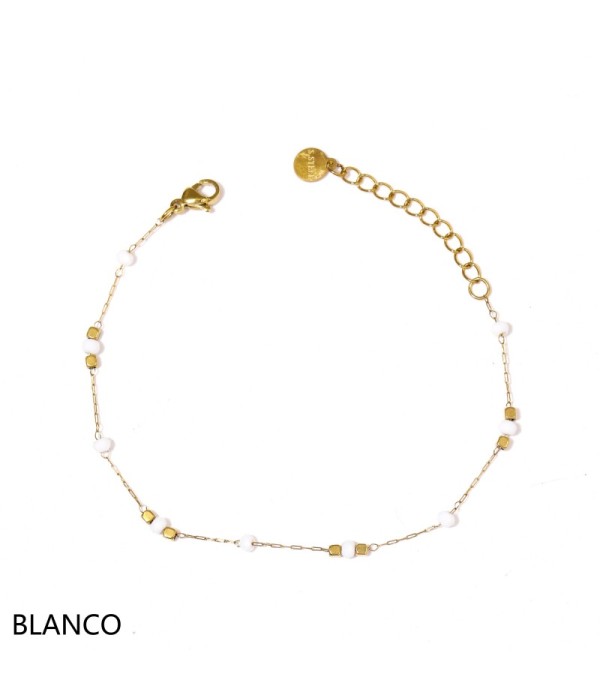 Pulsera dorada con cuentas cristalinas y...