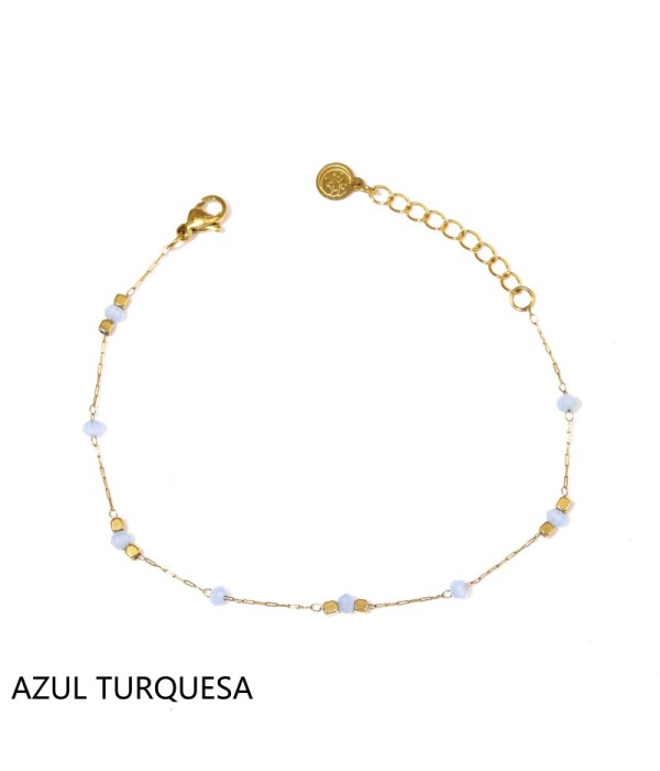 Pulsera dorada con cuentas cristalinas y cuentas cuadradas