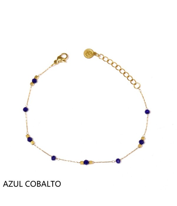 Pulsera dorada con cuentas cristalinas y...