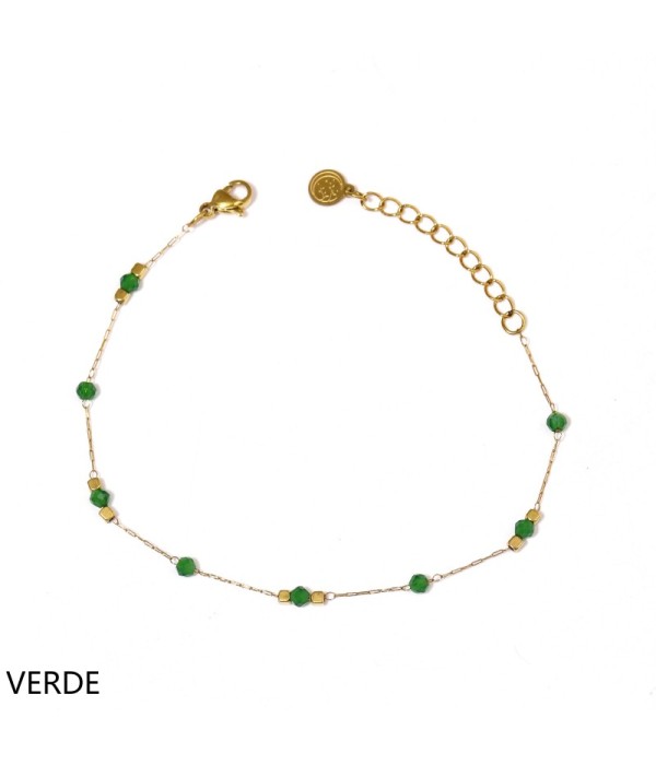 Pulsera dorada con cuentas cristalinas y...
