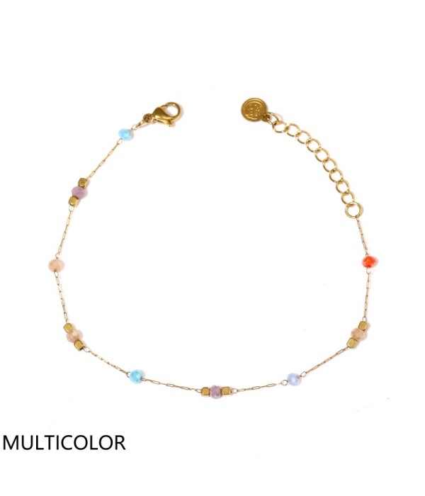 Pulsera dorada con cuentas cristalinas y...