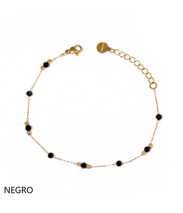 Pulsera dorada con cuentas cristalinas y cuentas cuadradas
