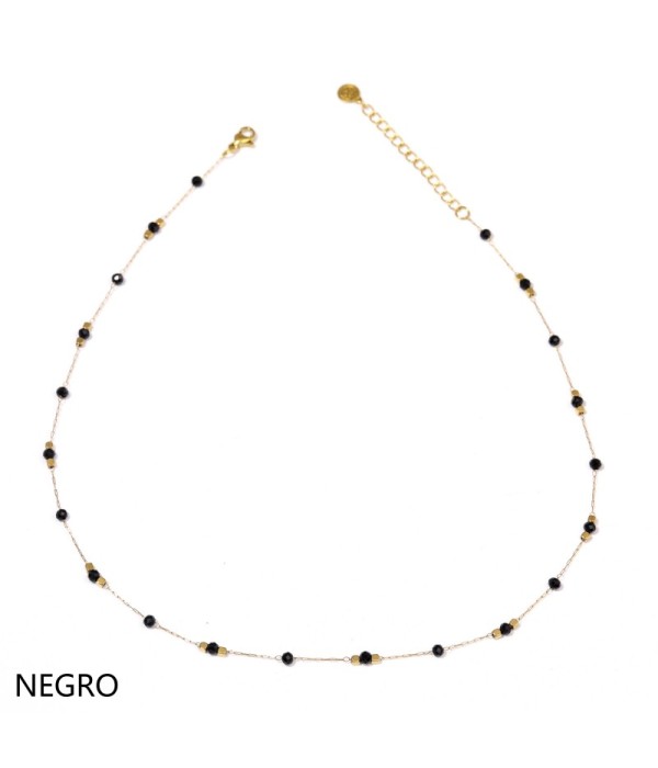 Collar dorado con cuentas cristalinas y cuentas...