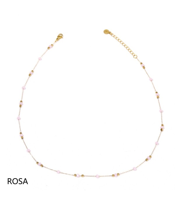 Collar dorado con cuentas cristalinas y cuentas...