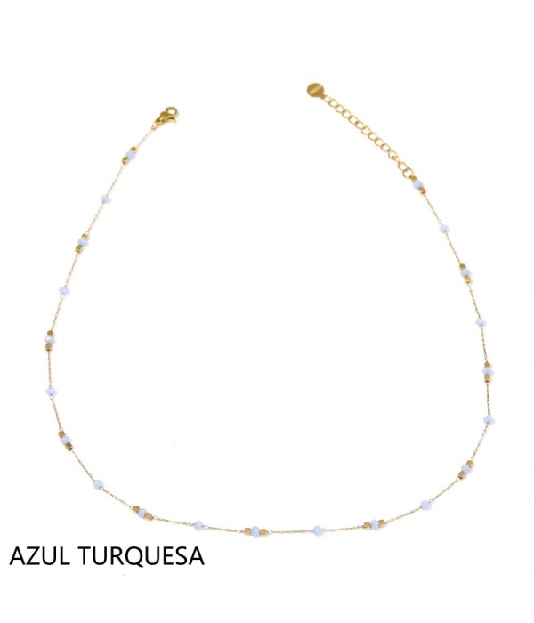 Collar dorado con cuentas cristalinas y cuentas...