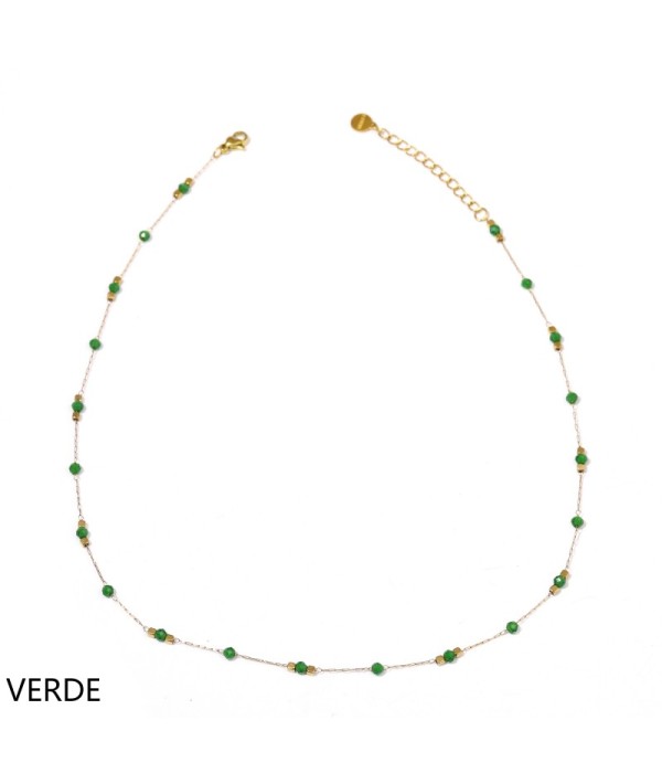 Collar dorado con cuentas cristalinas y cuentas cuadradas
