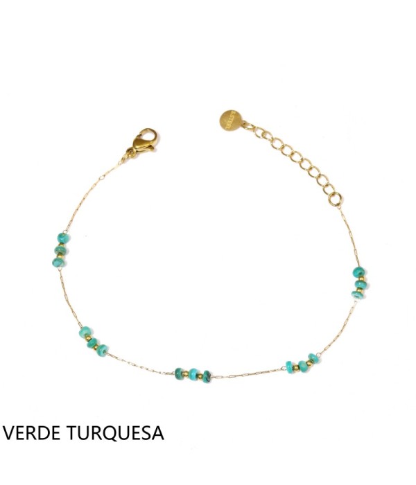 Pulsera dorada con cuentas planas y pequeñas...
