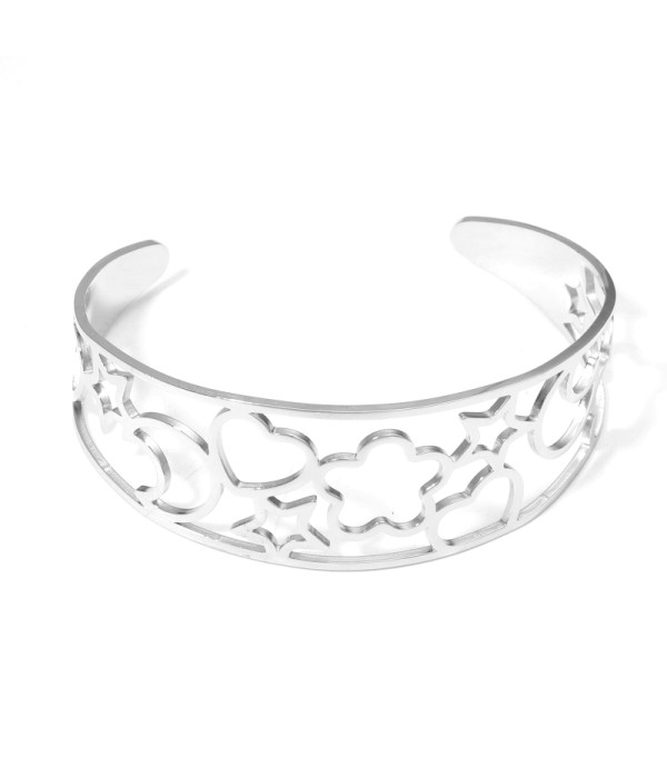 Brazalete plateado calado de formas