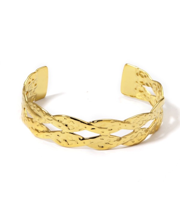 Pulsera rígida dorado de dos bandas trenzadas