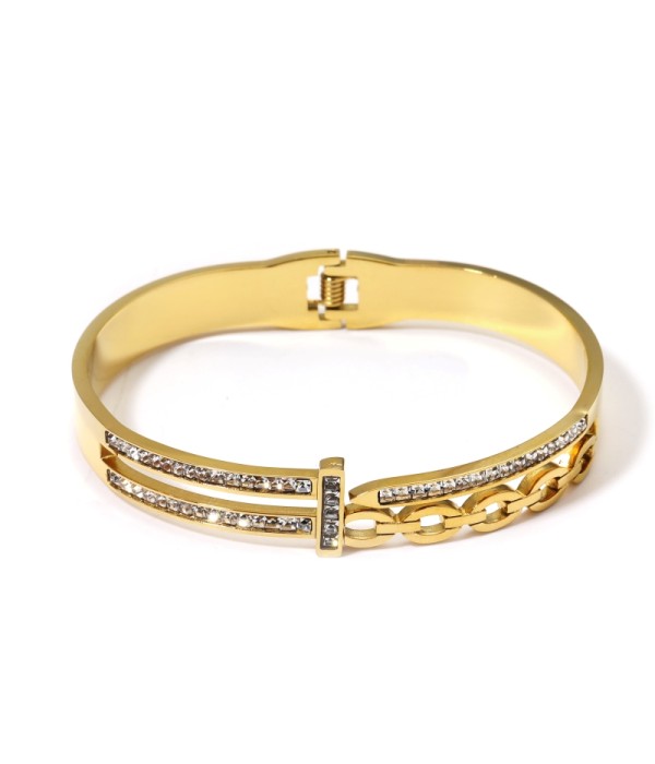 Pulsera rígida dorada con circonitas