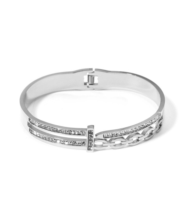 Pulsera rígida plateada con circonitas