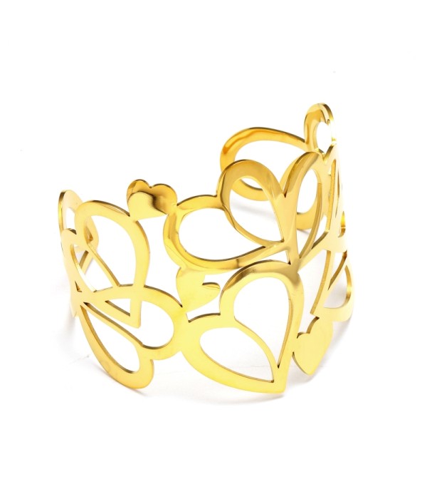 Brazalete ancho dorado de padrón corazón