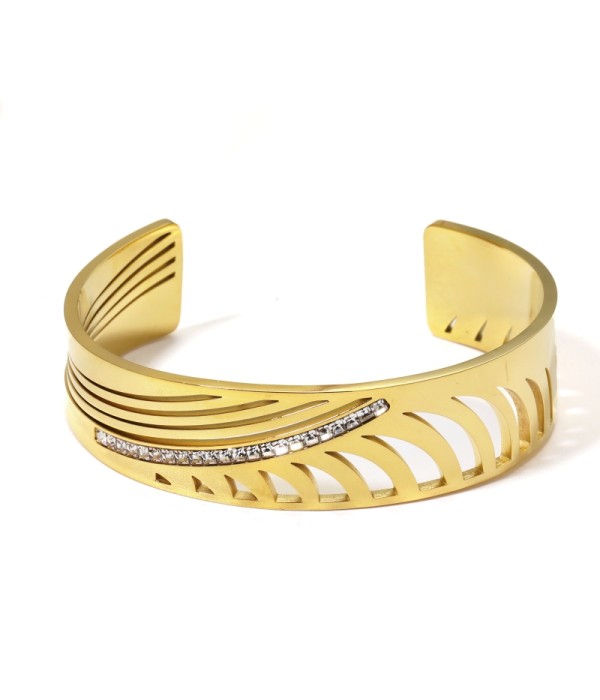 Brazalete dorada abierta con hojas estilizadas