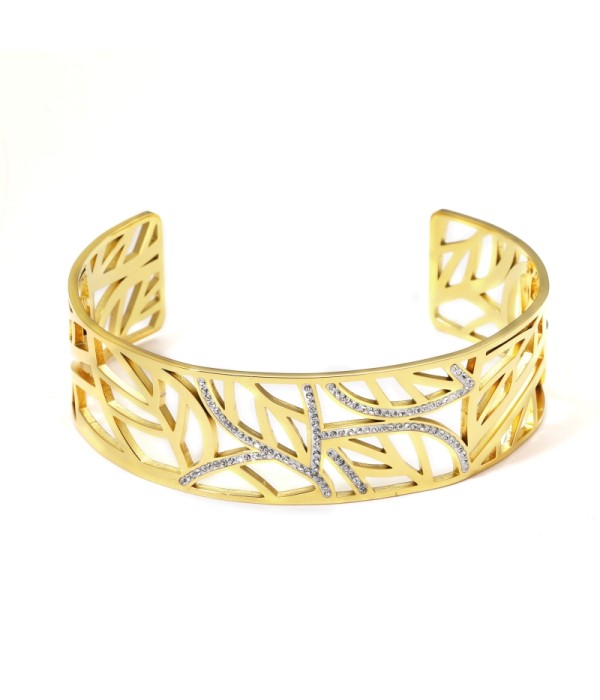 Brazalete dorada abierta calado de hojas