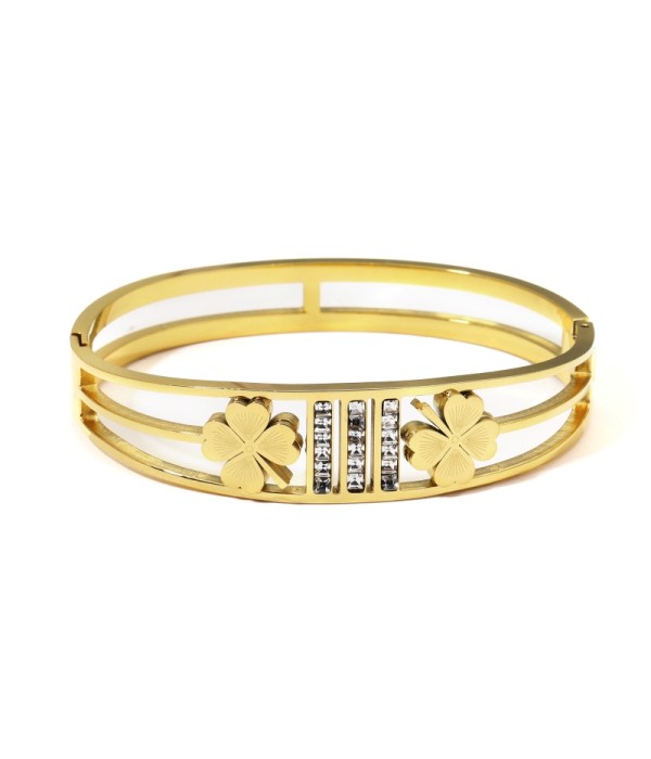 Pulsera rígida dorada de cuatro hojas de trébol