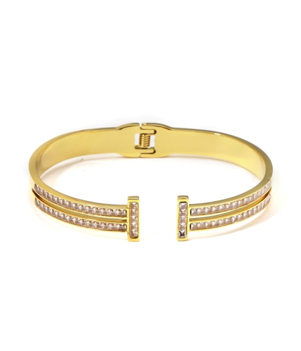 Pulsera rígida abierta dorada en forma de T