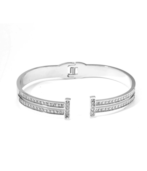 Pulsera rígida abierta dorada en forma de T