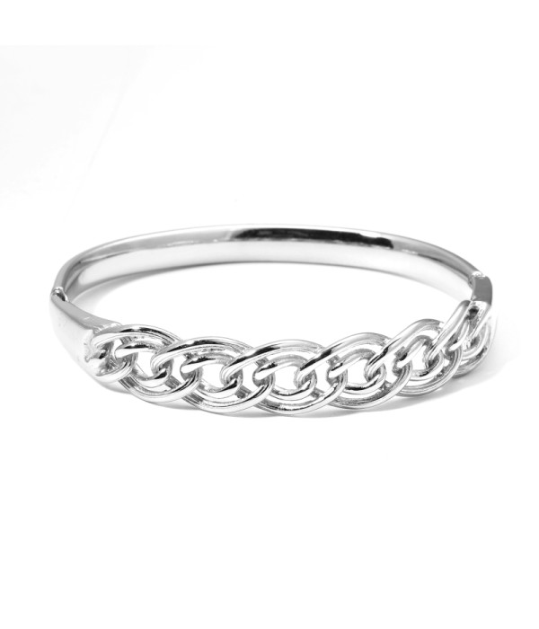 Pulsera rígida plateada tipo manguito