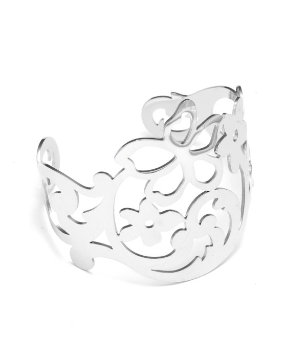 Brazalete ancho plateado de padrón floral