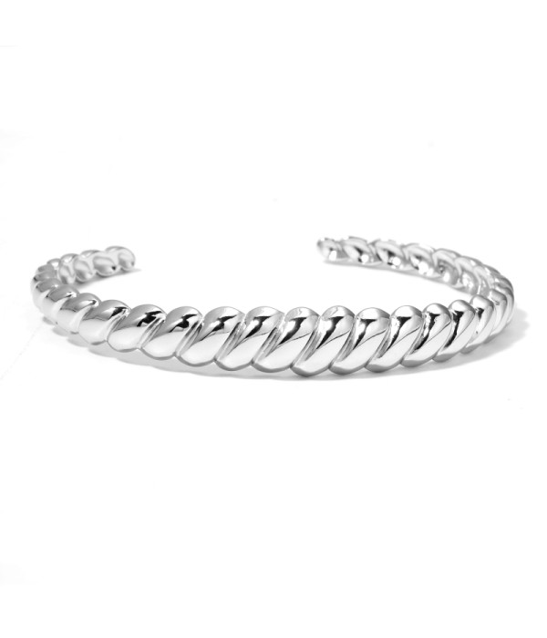 Pulsera rígida abierta plateada con padrón resorte...