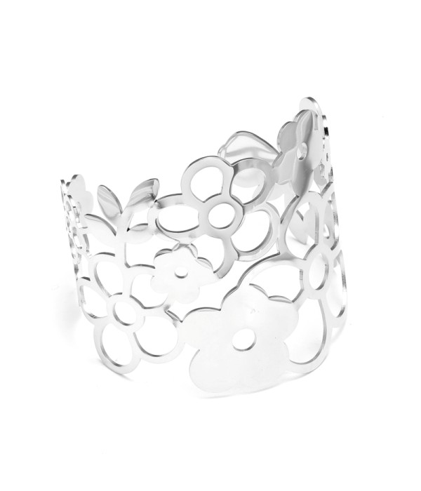 Brazalete ancho plateado de padrón floral